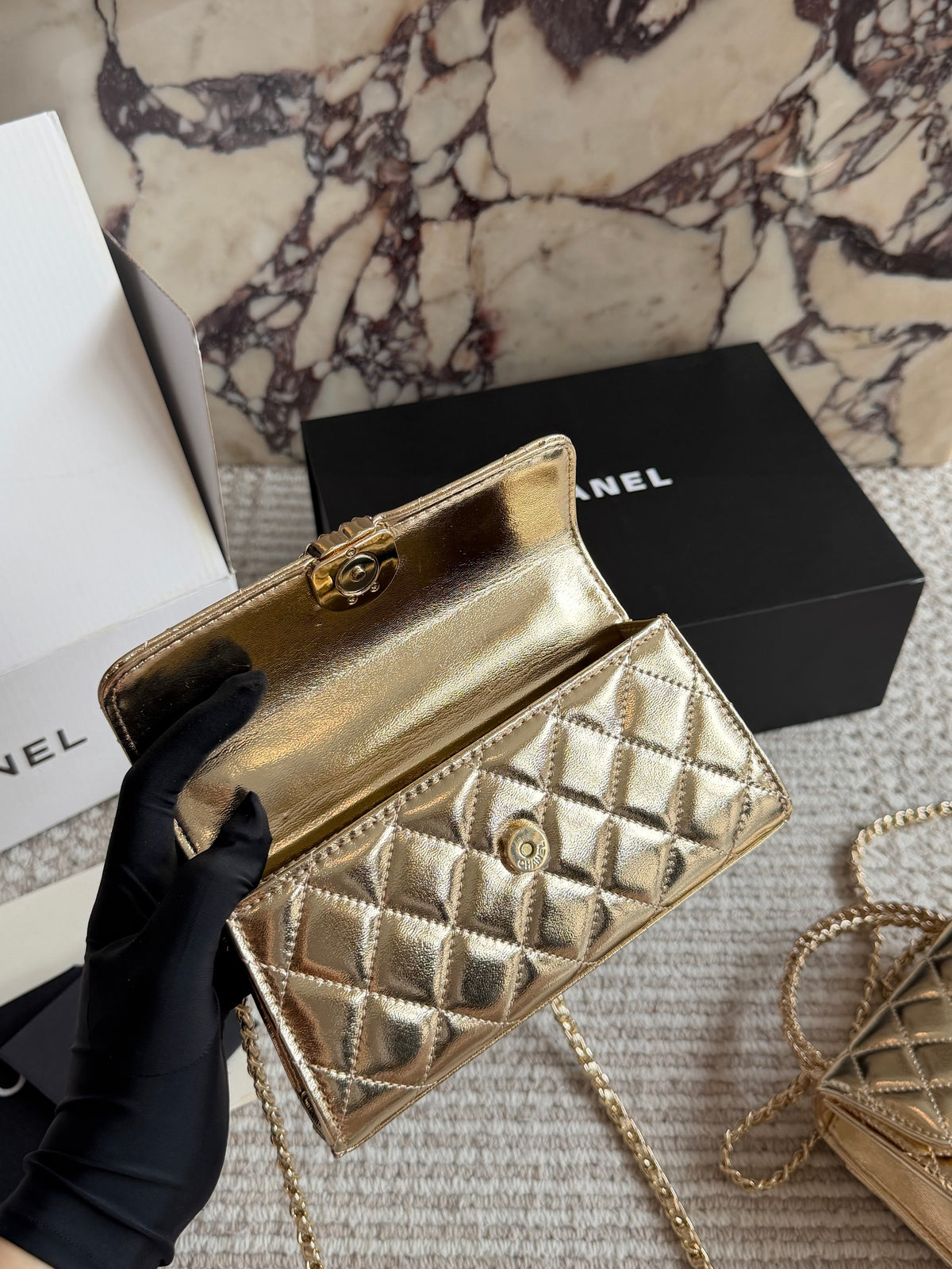 Cuero | Mini Quilted Top Handle Flap Bag - Metallic Gold