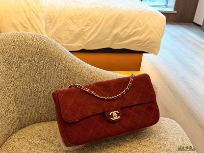 Cuero | Diamond Quilted Flap Chain Shoulder Bag - Burgundy Suede