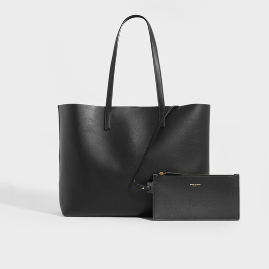 Cuero | Large Shopper Tote in Black Textured Leather