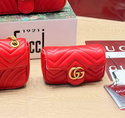 Cuero | GG Marmont Mini Chevron Leather Flap Bag