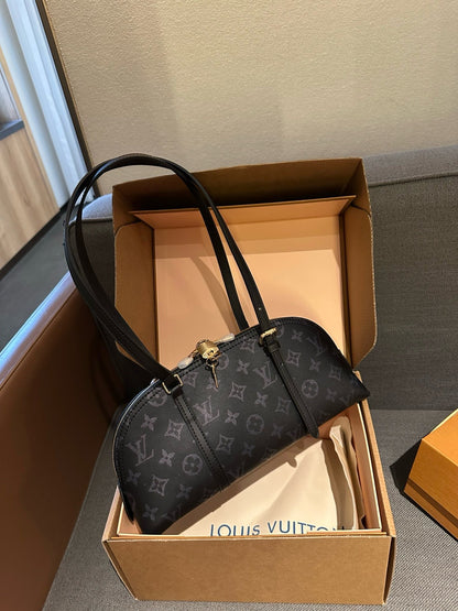 Cuero | Monogram Dome Zip Shoulder Bag - Black