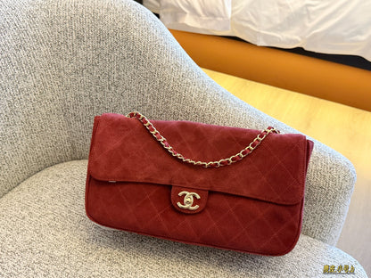 Cuero | Diamond Quilted Flap Chain Shoulder Bag - Burgundy Suede