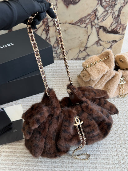 Cuero | Plush Faux Fur Drawstring Shoulder Bag