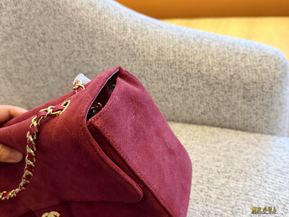 Cuero | Diamond Quilted Flap Chain Shoulder Bag - Burgundy Suede
