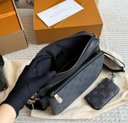 Cuero | Black Monogram 3-in-1 Messenger Bag
