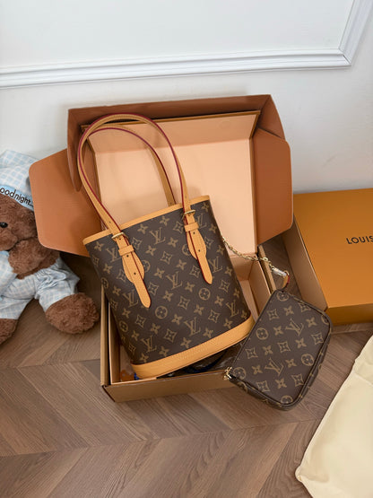 Cuero | Monogram Bucket Tote Bag Brown