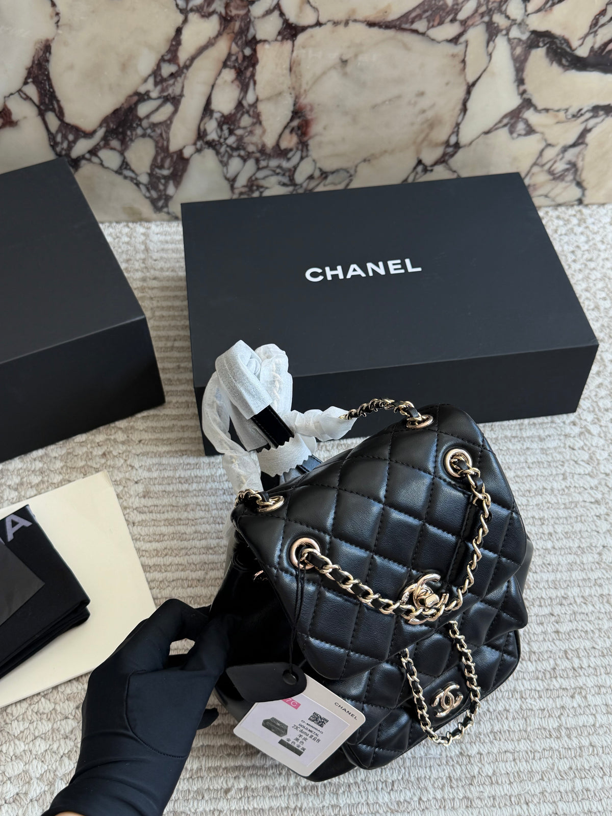Cuero | Diamond Quilted Dual Flap Chain Backpack - Black