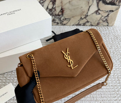 Cuero | Suede Asymmetric Logo Flap Chain Bag - Tan Brown