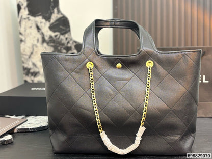 Cuero | Quilted Chain Shopper Tote Bag - Noir Black