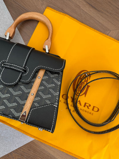 Cuero | Signature Monogram Wood Handle Top Handle Bag - Black Monogram