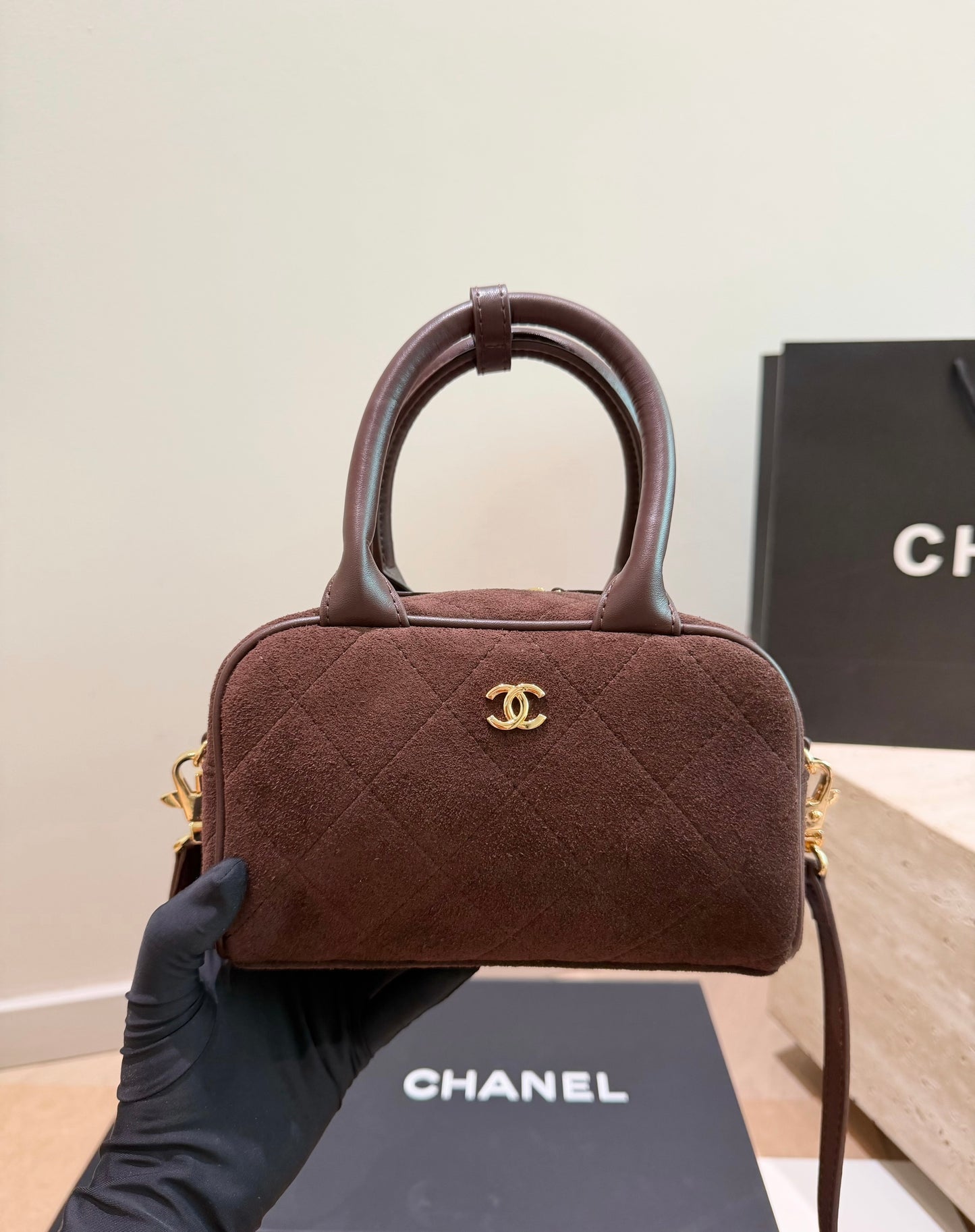 Cuero | Quilted Suede Mini Bowling Bag