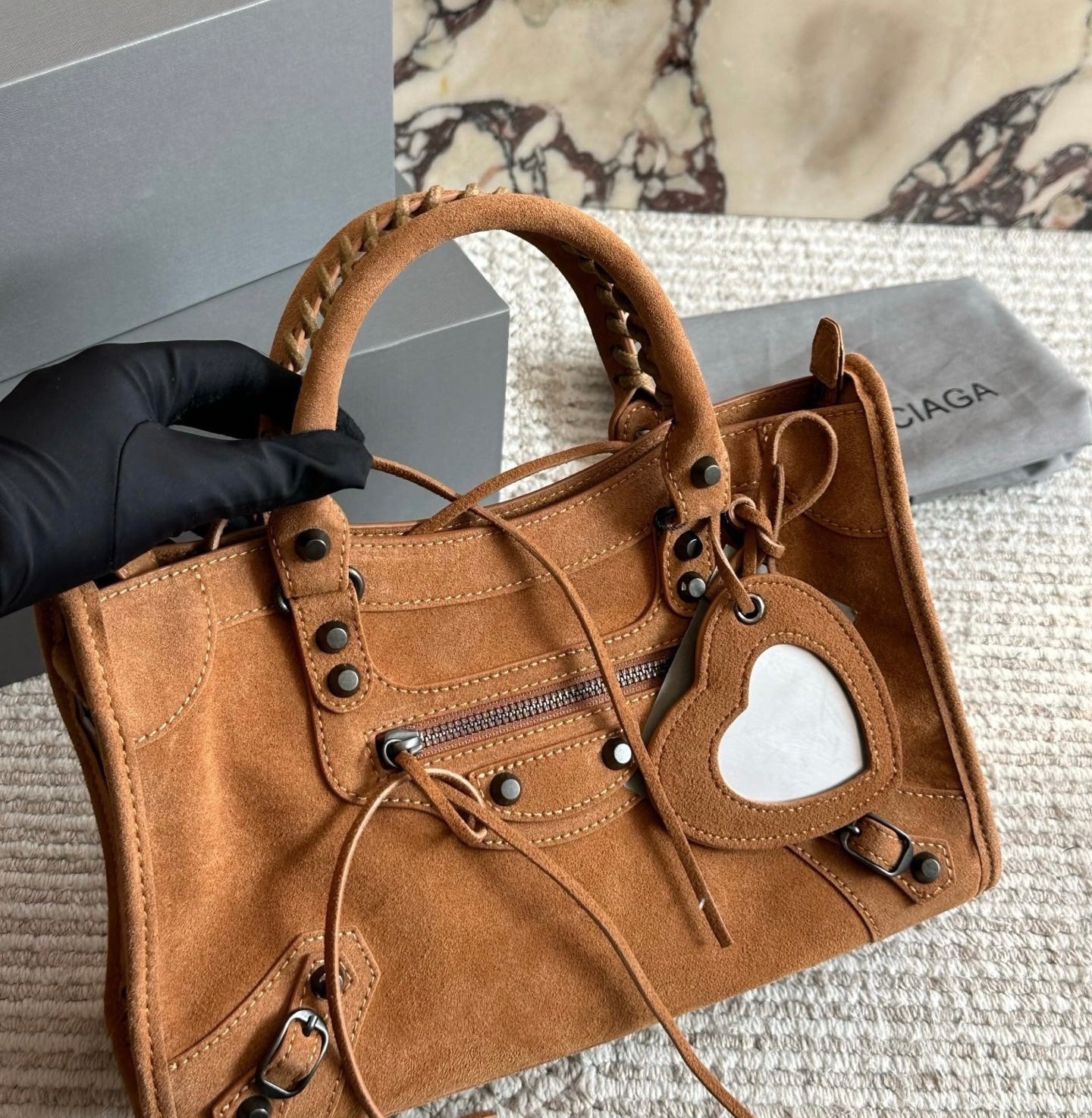 Cuero | Suede Structured Top Handle Bag