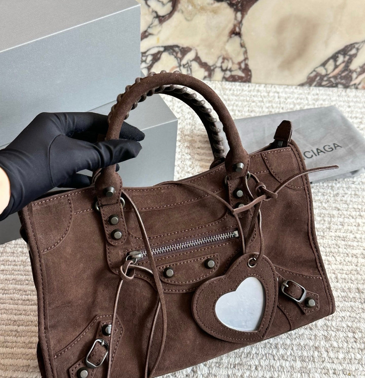 Cuero | Suede Structured Top Handle Bag