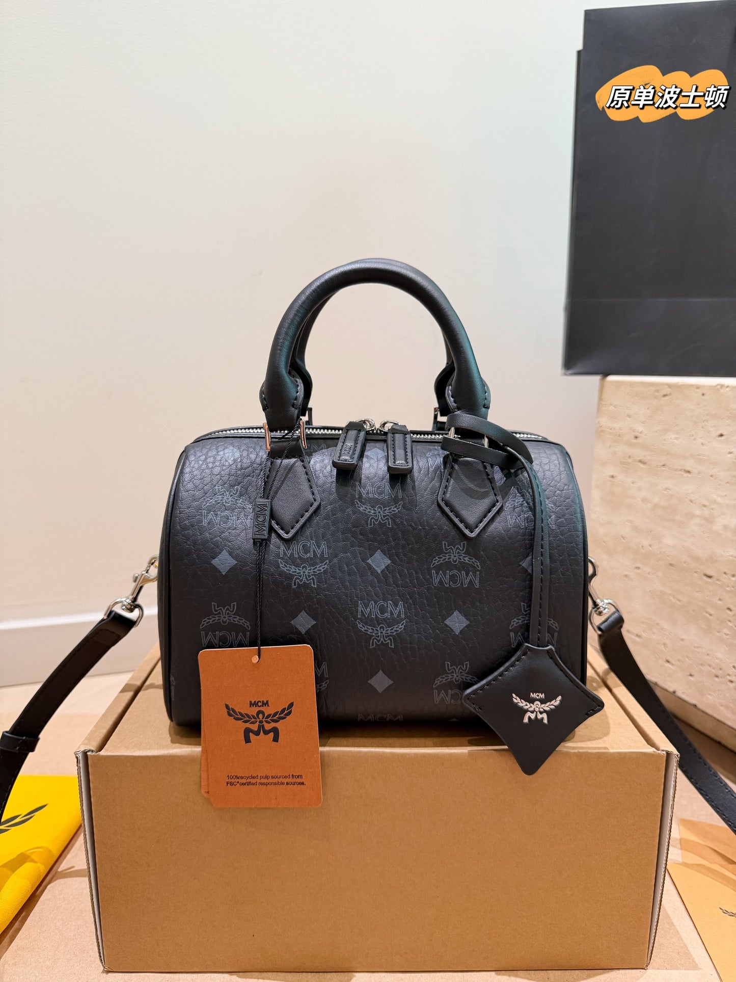 Cuero | Monogram Boston Bag Black