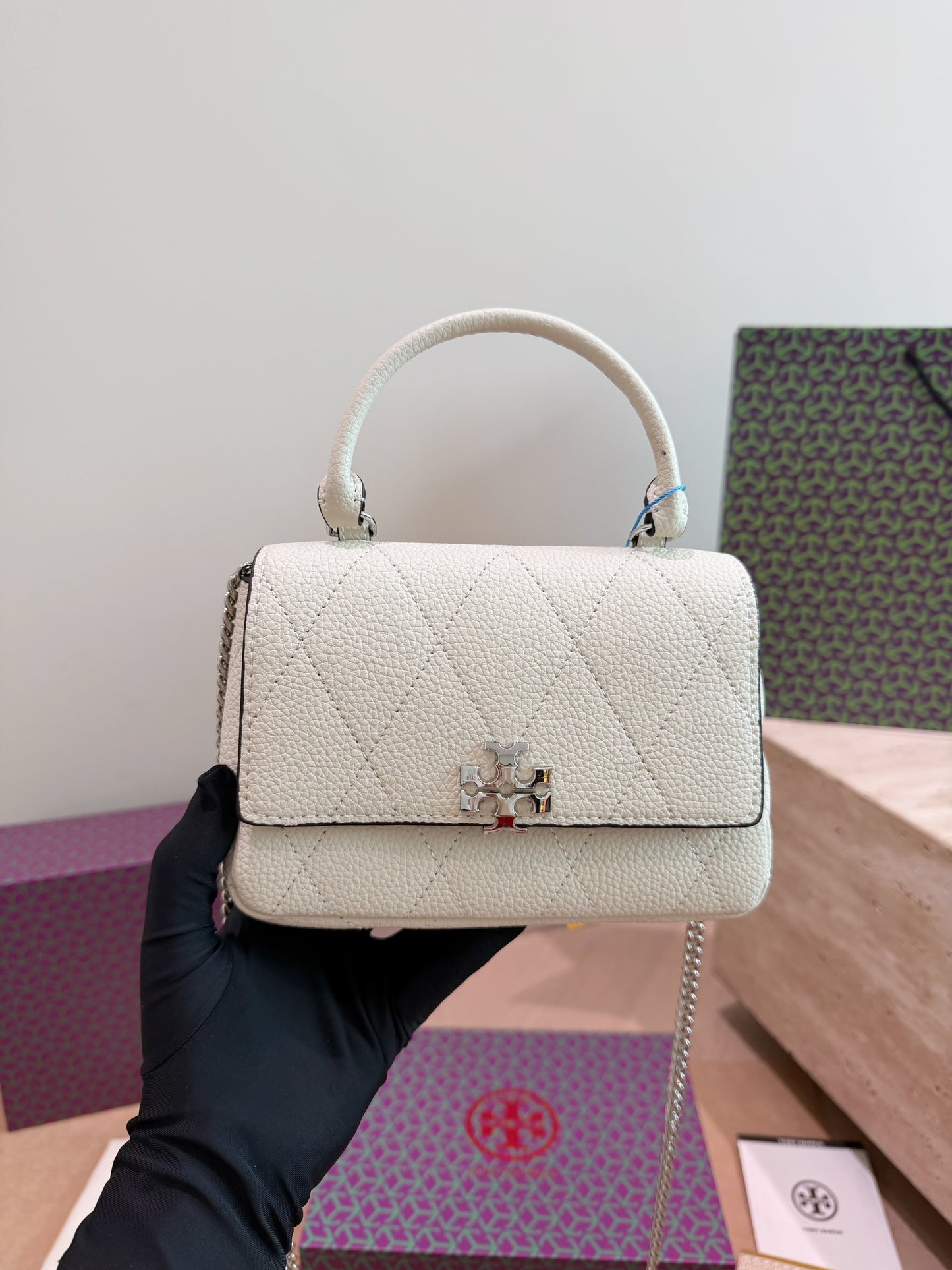 Cuero | Quilted Top Handle Mini Bag White