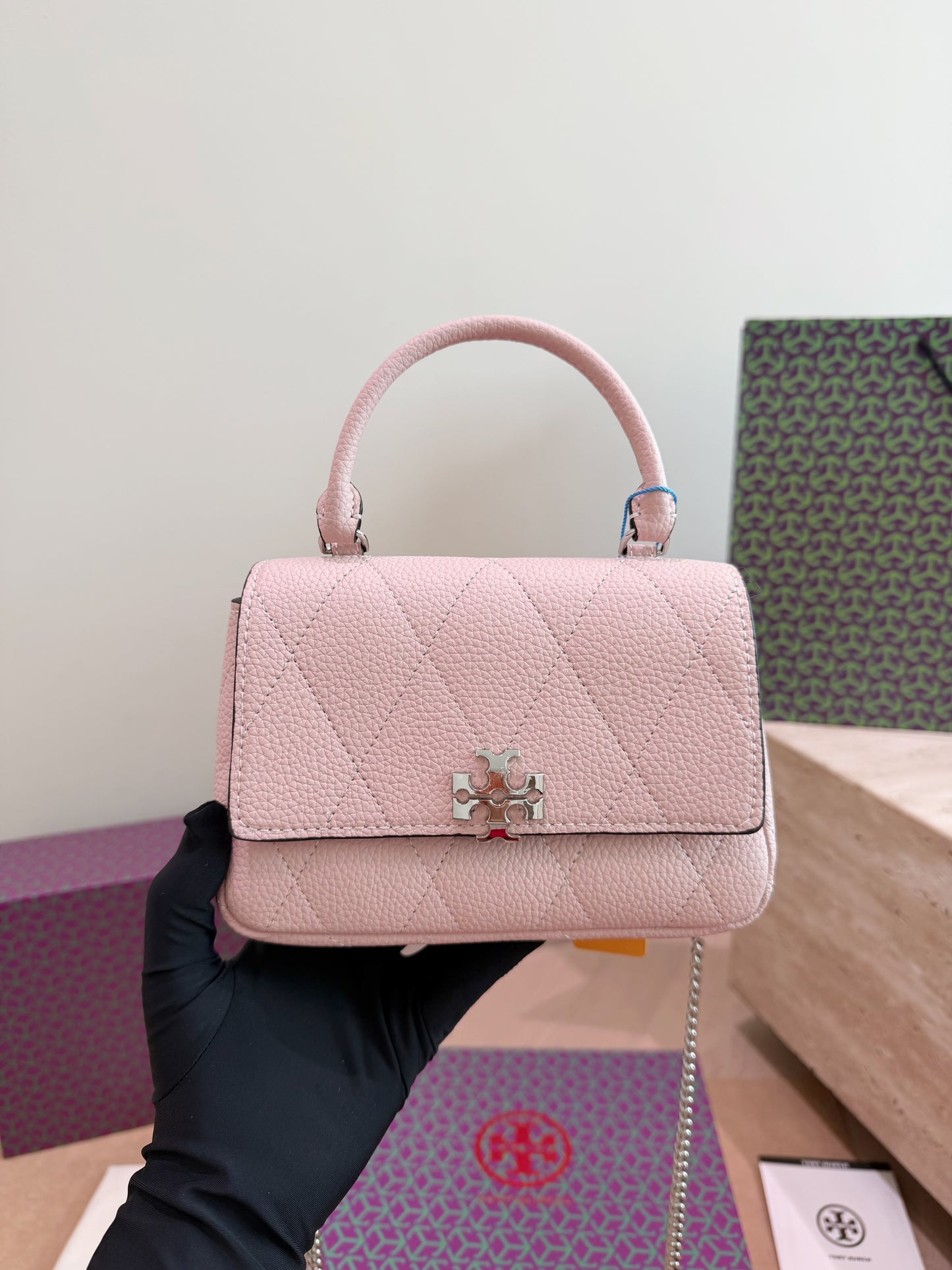 Cuero | Quilted Top Handle Mini Bag Pink