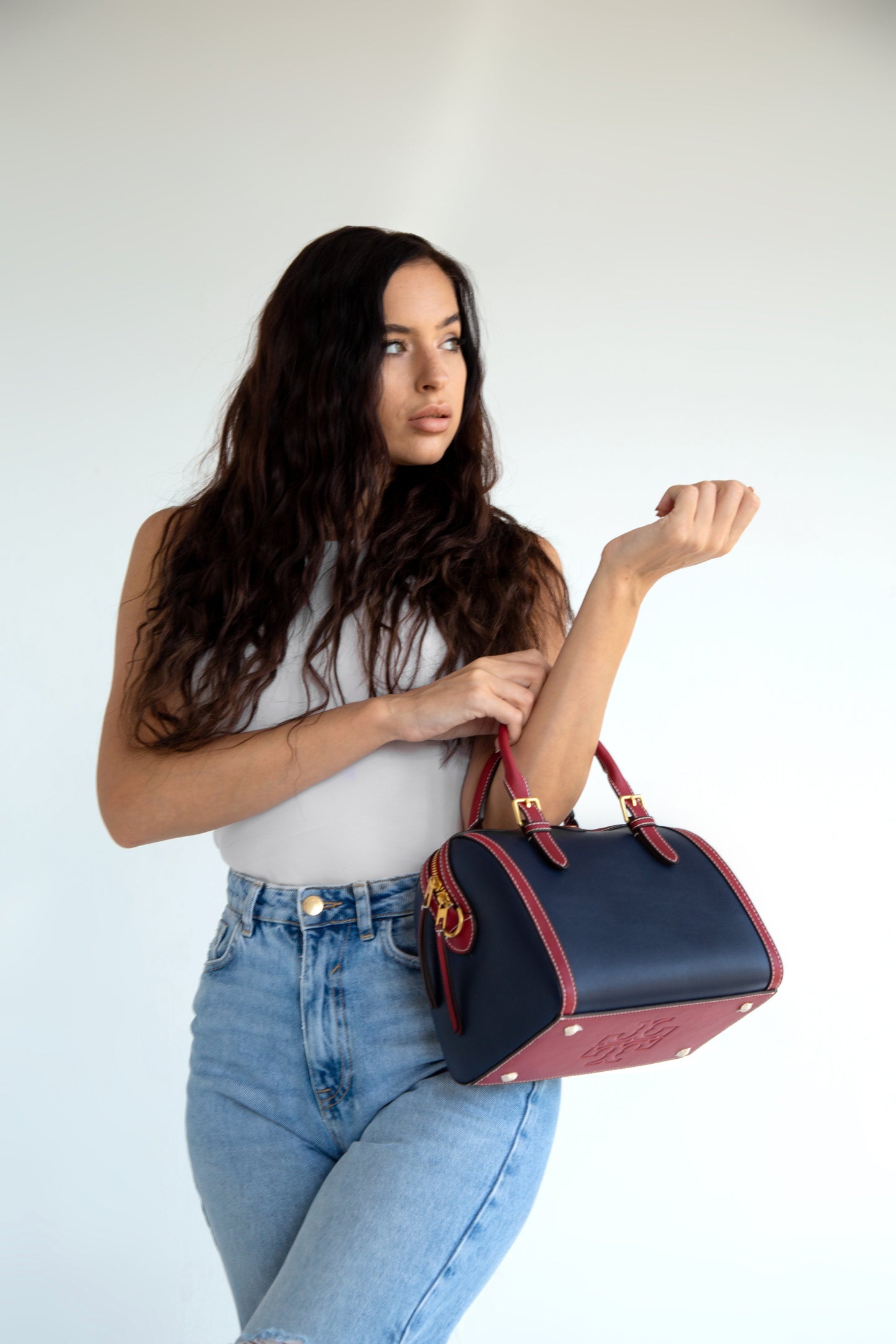 Cuero | Monogram Two-Tone Barrel Leather Crossbody Bag