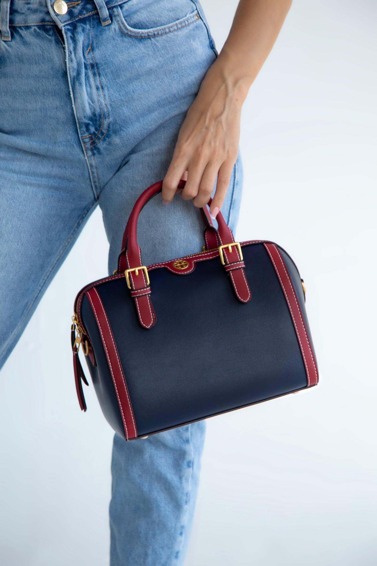 Cuero | Monogram Two-Tone Barrel Leather Crossbody Bag