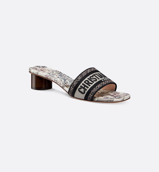 Cuero | Dway Heeled Slide Embroidered Cotton and White