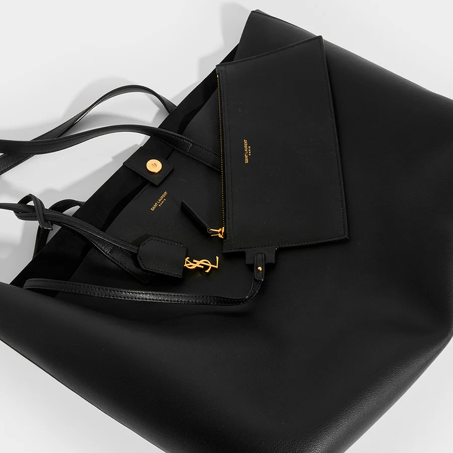 Cuero | Large Shopper Tote in Black Textured Leather