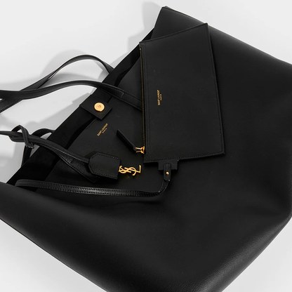 Cuero | Large Shopper Tote in Black Textured Leather