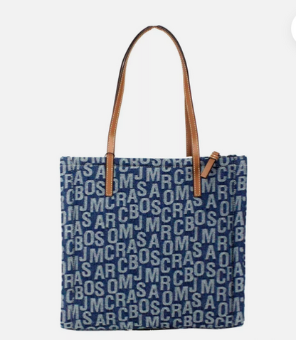 Cuero | The Washed Monogram Blue Denim Grind Canvas Tote Bag