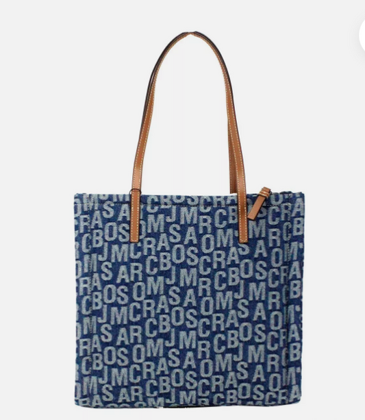 Cuero | The Washed Monogram Blue Denim Grind Canvas Tote Bag