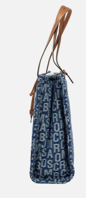Cuero | The Washed Monogram Blue Denim Grind Canvas Tote Bag