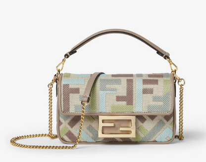 Cuero | Baguette Mini Canvas bag with multicolour FF embroidery