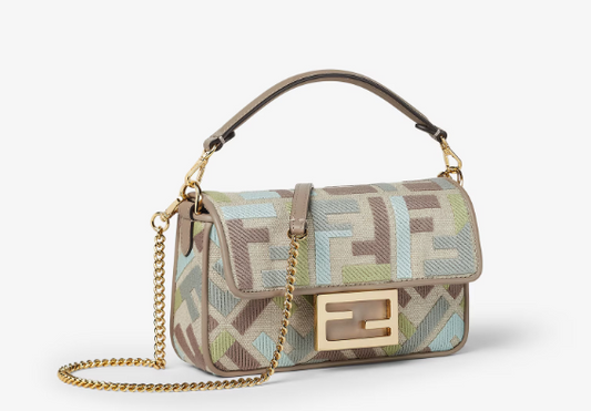 Cuero | Baguette Mini Canvas bag with multicolour FF embroidery