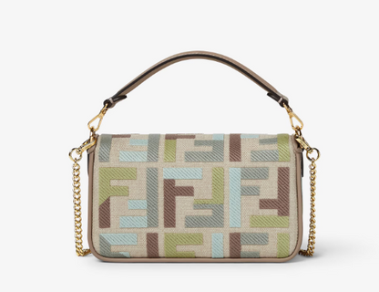 Cuero | Baguette Mini Canvas bag with multicolour FF embroidery
