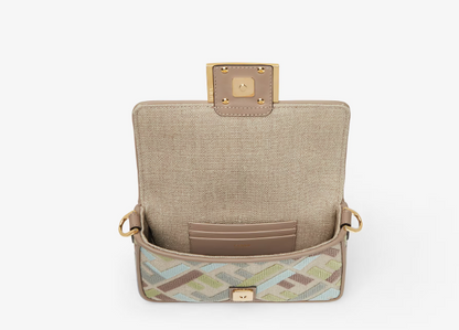 Cuero | Baguette Mini Canvas bag with multicolour FF embroidery