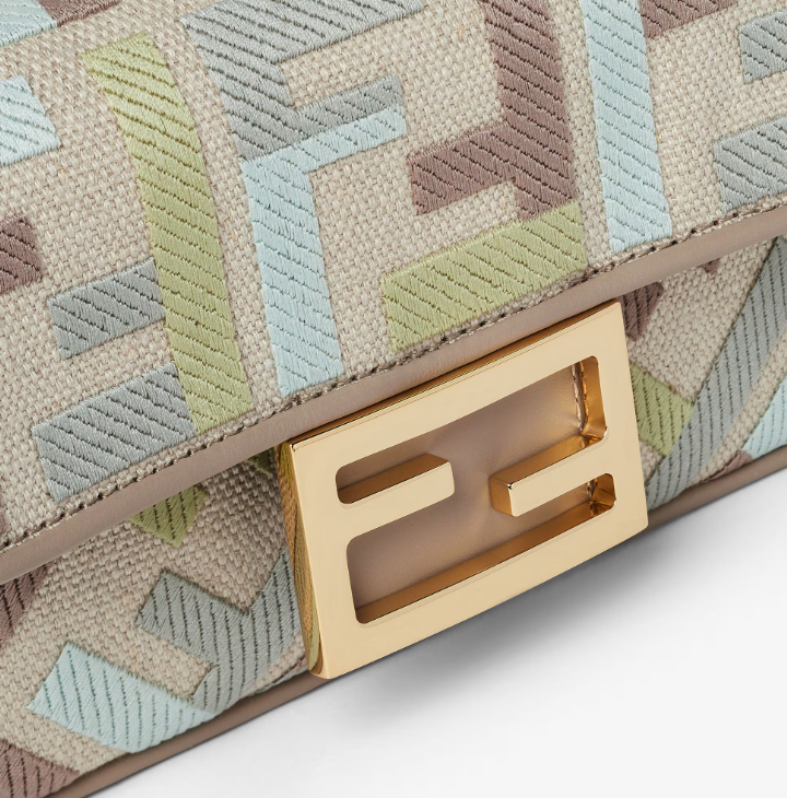 Cuero | Baguette Mini Canvas bag with multicolour FF embroidery