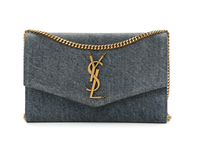 Cuero | Denim Monogram Chain Wallet Rodeo Blue Cinnamon