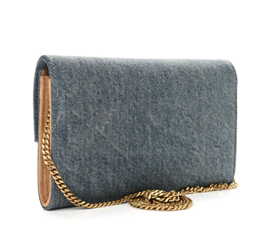 Cuero | Denim Monogram Chain Wallet Rodeo Blue Cinnamon