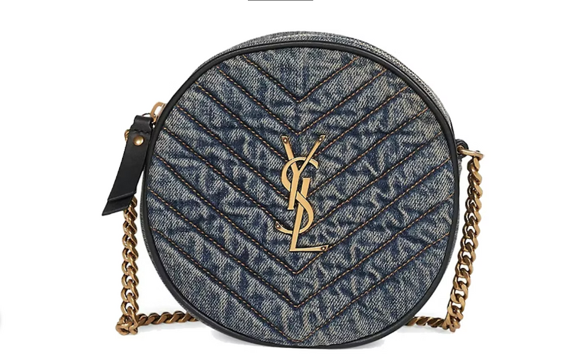 Cuero | Nile Round Mini Matelassé Denim Bag