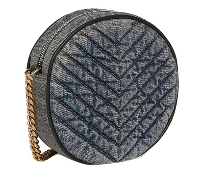 Cuero | Nile Round Mini Matelassé Denim Bag