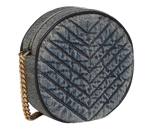 Cuero | Nile Round Mini Matelassé Denim Bag