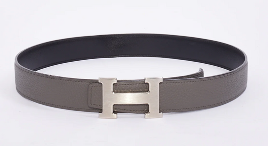 Cuero | Grey & Black Leather Brushed Silver Buckle H Belt
