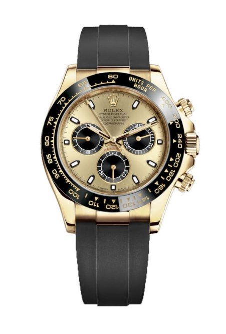 Cuero | OYSTER PERPETUAL SUPERLATIVE CHRONOMETER OFFICIALLY CERTIFIED COSMOGRAPH DAYTONE WATCH GOLD WITH RUBBER BLACK BELT