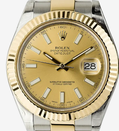 Cuero | DateJust II 41mm Steel/Gold Champagne/Index Oyster 116333