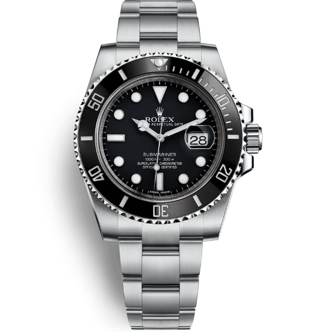 Cuero | OYSTER PERPETUAL SUBMARINER CERAMIC BEZEL WATCH BLACK WITH STAINLESS STEEL SILVER BELT
