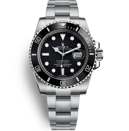 Cuero | OYSTER PERPETUAL SUBMARINER CERAMIC BEZEL WATCH BLACK WITH STAINLESS STEEL SILVER BELT