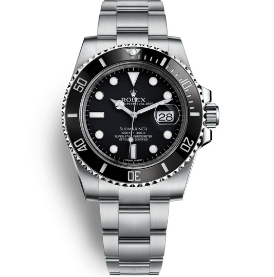 Cuero | OYSTER PERPETUAL SUBMARINER CERAMIC BEZEL WATCH BLACK WITH STAINLESS STEEL SILVER BELT