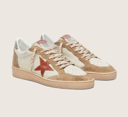 Cuero | Women’s Ball Star in cream leather with brick-red leather star and suede inserts