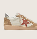 Golden Goose Women’s Ball Star in cream leather with brick-red leather star and suede inserts
