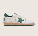 Golden Goose Men's Ball Star in white nappa leather with green leather star and heel tab