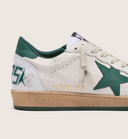 Golden Goose Men's Ball Star in white nappa leather with green leather star and heel tab