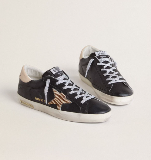 Cuero | Women’s Super-Star in black leather with zebra-print