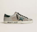 Golden Goose Men's Super-Star in nappa and suede with green croc-print leather star
